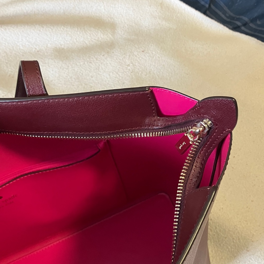 Large Kate Spade Deep Burgundy Tote with Pink Accents. New! - Picture 5 of 11